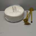 IBUYKE Faux Leather Round Footrest Stool, Makeup Vanity Stool Side Table, PU Dressing Table Seat, Pouf Couch Stool, Golden Steel Legs, White LG-31W