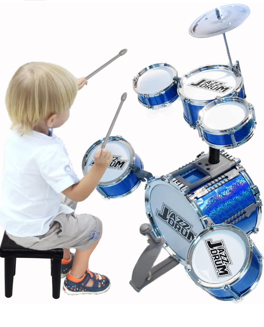 Jazz Drum Toddler Drum Set Kids Drum Set with Stool Toddler Drum Set for Ages 3-5 4-6 5-7 Drum Sets Toy Six Drums Baby Drums Set Musical Instruments Drum Toy Playset Birthday Xmas for Boys Girls