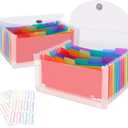 Uquelic 2 Pack File Organizer Stand -13 Pockets Expanding Coupons File Folder Organizer Storage, Rainbow Large Capacity Coupon Organizer with Label, Business Check Binder (Double Clear)