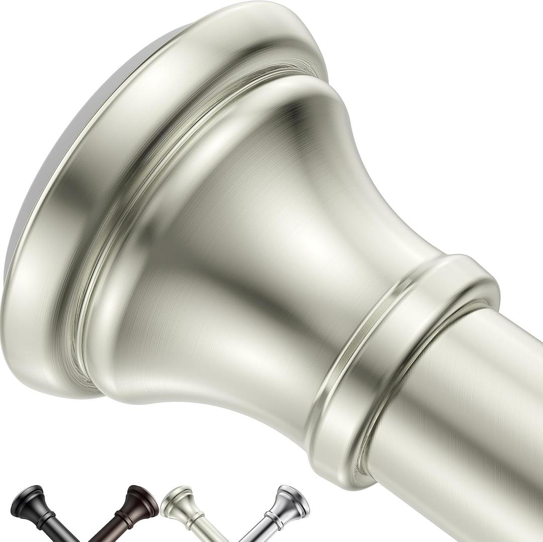 Brushed Nickel Tension Shower Curtain Rod Adjustable 18-69 Inches, Fits 20-68 Inch Spaces (Ideal for 60" Wide Bathrooms), No Drill Rust Resistant Spring Rod for Bathroom