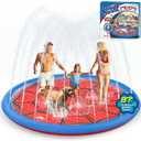 Non Slip Splash Pad for Kids and Dogs, 87'' Extra Large Splash Pad Outdoor Sprinkler for Kids, Dog Water Summer Toys Outdoor Toys for Toddlers 3-5 Ages 4-12 (Red)