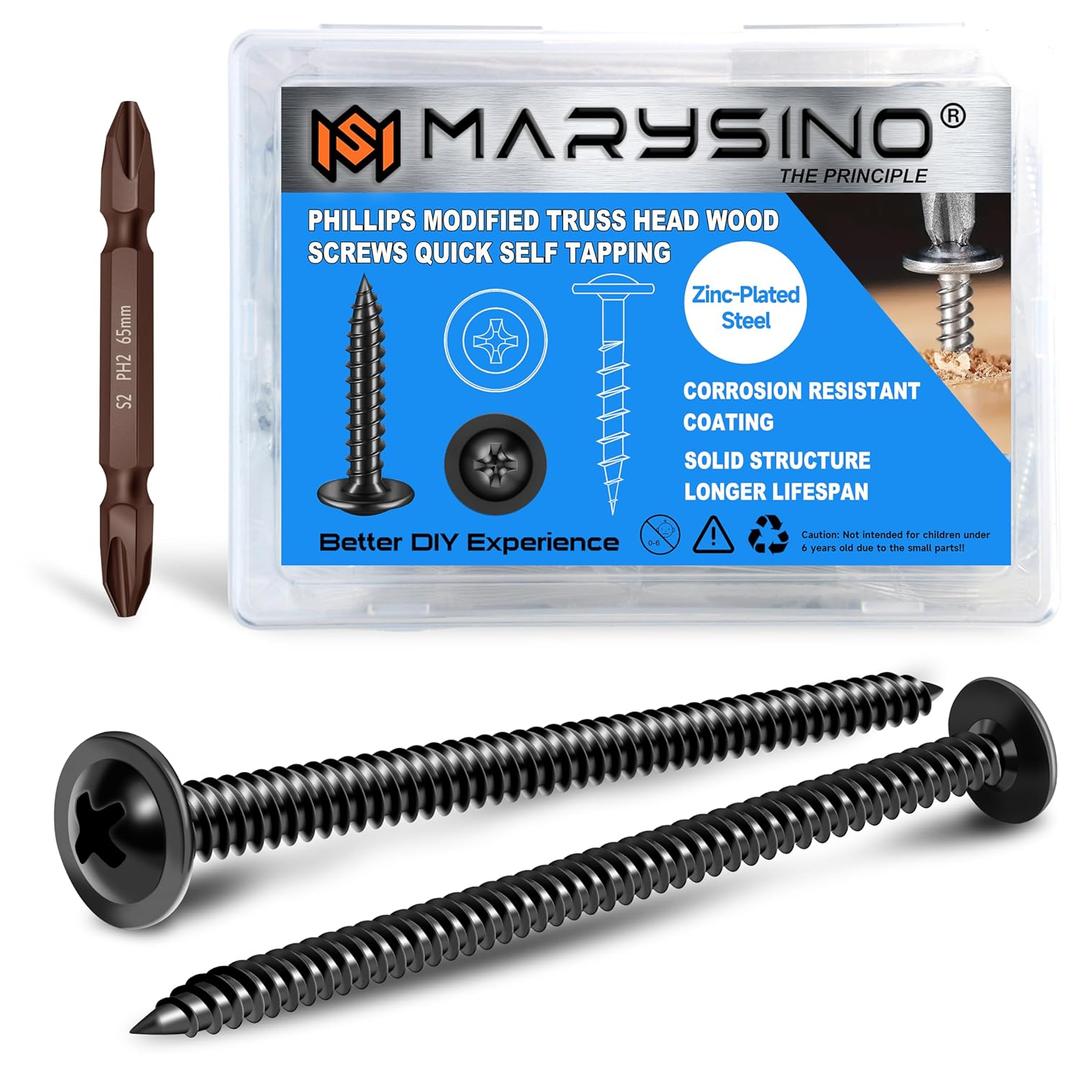 100Pcs #10 x 3 Wood Screws 3 Inch, Phillips Modified Truss Head Wood Screws, Zinc Oxide Black Self Tapping 3 Inch Screw for Woodworking, Household Appliances, Furniture, Outdoor