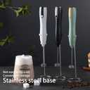 Ruciko Rechargeable 3-Speed Electric Milk Frother,Stainless Steel,Mini Handheld.Quick Type-C Charging for Lattes,Coffee,Egg Whipping & Hot Choc.With Double-Layer Frothing Head & Stand.(white)