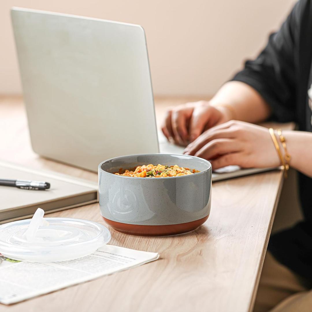 Chubacoo Ceramic Bowl with Lid: 20 oz Microwave Safe Porcelain Soup Containers for Food Storage, Meal Prep, Working Lunch, Picnic & Camping  5Inch Set of Dipped Color & Speckle, (1 piece)