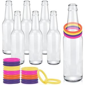 30 Pcs Ring Toss Game Carnival Game Set Include 24 Plastic Throw Rings and 6 Glass Bottles for All Occasions and Events, Summer Backyard Fun, Beach, Carnival Party Favor