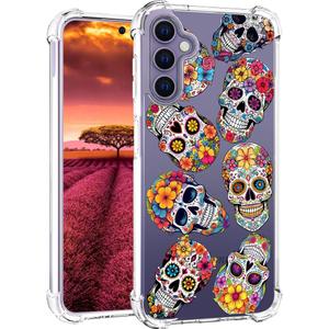 Compatible with Samsung Galaxy S24+ Plus & S25+ Plus Case Designer Cute Clear for Women,Cool Transparent Silicone Phone Cases Cover - Red Skeletons Skulls Tattoos