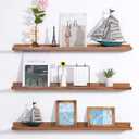 MBYD 48 Inch Wood Photo Picture Ledge Shelf, Light Walnut Wall Floating Nursery Book Shelves, Wall Mount Hanging Display Shelves for Bedroom Office Bathroom Living Room Décor, 3 Same Sizes