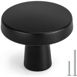 homdiy 10 Pack Black Cabinet Knobs Round Matte Kitchen Handles Zinc Alloy Metal Hardware for Dresser Drawer Desk Cupboard