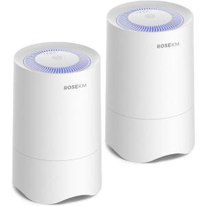 Rosekm Small Air Purifier for Home Bedroom, Personal Desk Mini Air Purifier, Room Hepa Air Purifier Fresheners Cleaner for Dorm, Pets, Smoke, Desktop, Office (2 Pack)