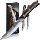 Steak Knives Set of 2, 4.8 Inch High End Japanese Style Fine Edge Meat Knife with Wood Handle, Damascus Pattern Full Tang Design, Super Sharp Dinner Knives with Exquisite Box, Cooking Gifts (Brown)