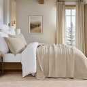 Stonewashed Cotton Quilt Set King Size, Ultra Soft Oversized Bedspread Coverlet Set, Lightweight Crinkle Box Stitch Bedding Sets for All Season, with 2 Shams, Flax Beige (King/Cal King (108" x 96"))