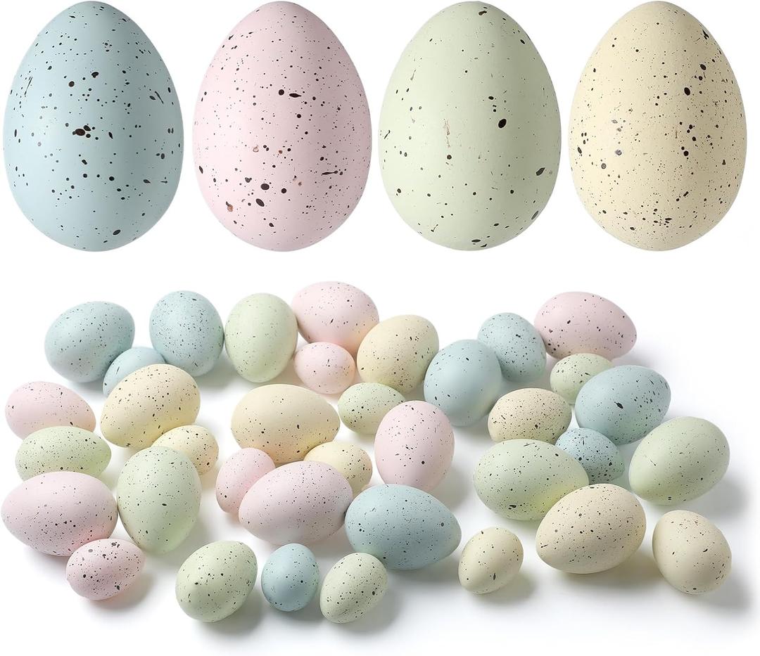 16 Pieces Easter Speckled Eggs Plastic Speckled Eggs Bowl and Vase Filler Faux Chicken Eggs for DIY Spring Displays and Easter Decorations (Cute Color)