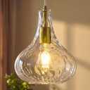 Modern Glass Pendant Light 9.44 in Clear Hammered Glass Shade Gold Farmhouse Island Pendant Lights for Kitchen Pendant Lighting Over Sink Bedroom Dining Room (1 Pack)