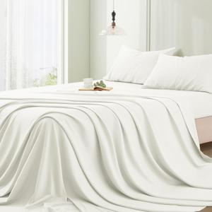 Vonty Full Bed Sheet Rayon Derived from Bamboo Sheets Full Size Bed Set, White Full Sheet Set Luxury & Cooling Sheets - Hotel Silky Sheets with Deep Pocket, 4 Pieces