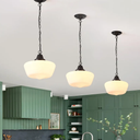 Schoolhouse Pendant Fixture, 12 Inch Black Finish with Milk Glass Adjustable Mid Century Ceiling Pendant Lighting, Pendant Light Fixtures for Kitchen Hallway Entrywa Dining Room