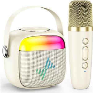 LENRUE Karaoke Machine for Kids, Birthday Gifts for Girls Boys Teens with Wireless Microphone, Colored Lights, Trendy Stuff Gifts for 3, 4, 5, 6, 7, 8, 9, 10 +Year Old (White)