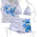 GORGLITTER Women's 3 Piece Swimsuits Triangle Halter String Bikini Top Bathing Suit with Shorts (White, L)