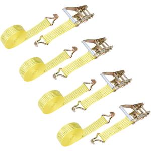 4 Pack 2" x 30' Ratchet Straps Heavy Duty Tie Down Straps Ratchet with Double J Hooks, 6,613 lbs Break Strength, Longer Cargo Ratchet Straps for Moving, Truck, Trailers, Motorcycles (Yellow)
