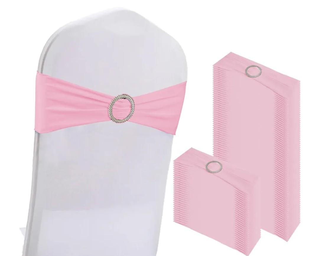 JFDYDM 50 Pack Hot Pink Chair Sashes, Spandex Chair Bands Bows for Wedding Party Birthday Baby Shower Decor, Hot Pink Sashes for Chairs Banquet Events Decoration