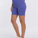 Motherhood Maternity Women's Over The Belly Ribbed Biker Pregnancy Workout Shorts, Skipper Blue, Medium