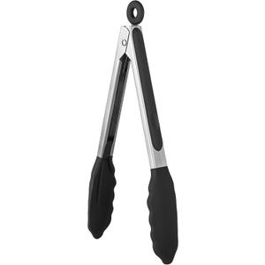 600F Heat Resistant Kitchen Tongs: U-Taste 9 inch Silicone Cooking Tong with Firm Sealed Non Stick Rubber Tips & Silicon Coated 18/8 Stainless Steel Handle & Smooth Locking for Serving Salad (Black)