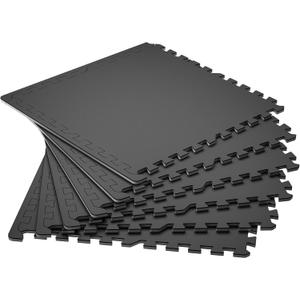SUPERJARE 0.4'' Thick 6 Pcs 24 Sq Ft Rubber Top Exercise Equipment Mats, High Density EVA Foam Mats with Rubber Top, Interlocking Gym Flooring for Home Gym, Protective Workout Mat, Black
