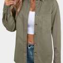 Sidefeel Women Denim Shirt Oversized Long Sleeve Button Down Blouse V Neck Trendy Western Shacket Tops Green X-Large