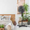 HOLMES 16" Digital Stand Fan, 80 Oscillation, 3 Speeds, 3 Modes, 7.5 Hour Timer, Adjustable Height, 30 Adjustable Head Tilt, Ideal for Home, Bedroom or Office, Remote Control, Black