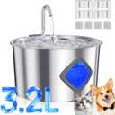JIXZEN Cat Water Fountain Stainless Steel: 108oz/3.2L Automatic Pet Water Fountain for Cats Indoor- Quiet Cat Water Bowl Dispenser- Drinking Fountain for Small Dogs & Kitties-4 Filters + 4 Sponges