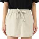 Women 100% Linen Skirt | Micro Mini Length, High Waist, Drawstring, Pockets, Casual Summer (Beige, XS)