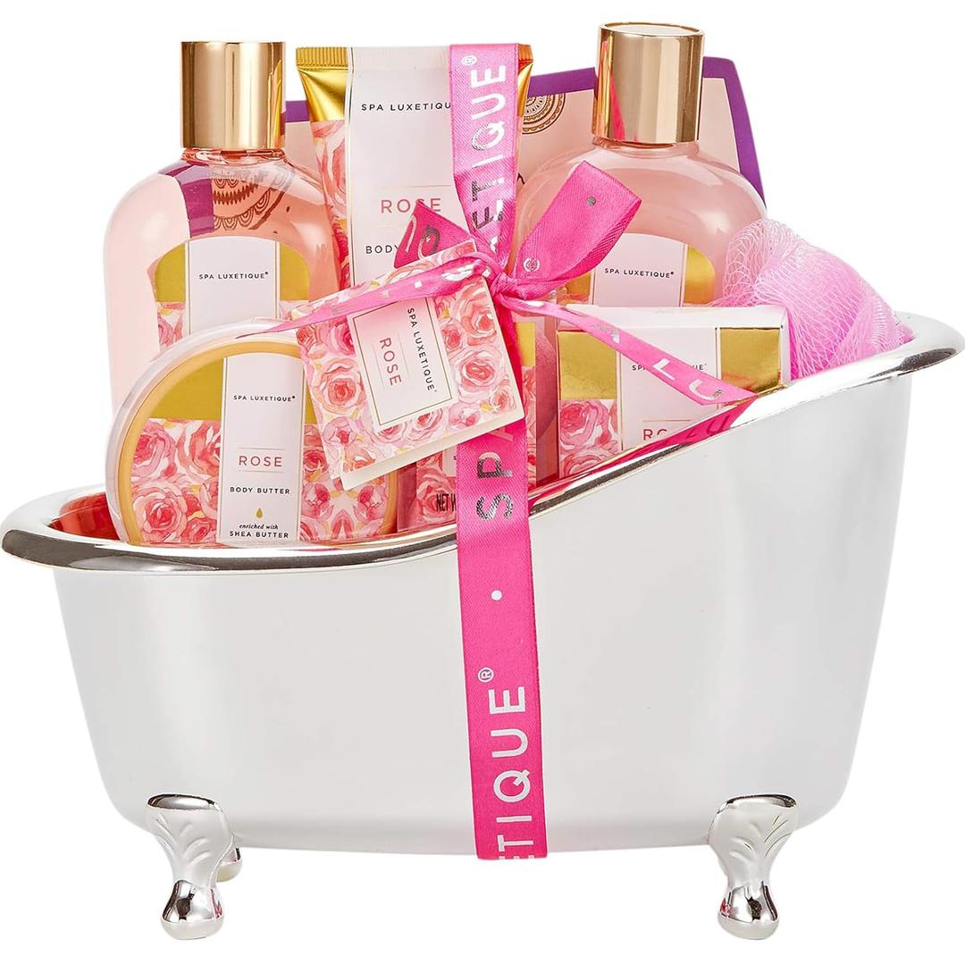 spa luxetique Gift Set For Women, Bath Sets for Women Gift, 8 Pcs Rose Spa Basket Includes Bubble Bath, Shower Gel, Body Lotion, Birthday Spa Gifts, Mothers Day Gifts for Mom