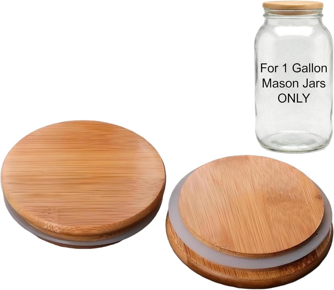 [2 Pack] Bamboo Lids for 1 Gallon Mason Jars ONLY  Bamboo Cover with Silicone Seal  Fits 3.65"3.85" Inner Opening (9398mm)  NOT for Standard Wide Mouth Jars (3.38"/86mm)  Please Measure First