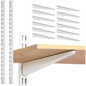 Adjustable Shelf Brackets 10 Pack Heavy Duty 12 Inch Wire Shelf Brackets with 2 Pack 39 Inch Twin Slotted Standard Uprights White