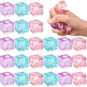 Meooeck 24 Pcs Ice Cubes Stress Balls for Adults Mini Cubes for Stress Relief Fidget Balls for Birthday Gifts Party Decorations Easter Basket Stuffer Egg Filler