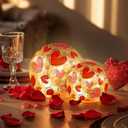 Whaline Valentine's Day Lighted Decorative Glass Ball Crackle Glass Globe Pink Red Love Heart Battery Operated Decoration for Party Home Table Mantel Fireplace, Set of 2