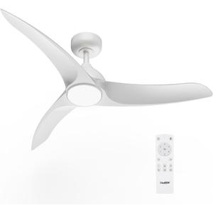 Ceiling Fans with Lights, 42 inch Low Profile Ceiling Fan with Light and Remote Control, Flush Mount, 3CCT, Dimmable, Quiet Reversible Motor, White Ceiling Fan for Bedroom Indoor/Outdoor Use