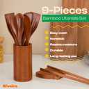 Riveira Premium Brown Bamboo Wooden Spoons for Cooking Set of 9  Premium Brown Bamboo Wooden Cooking Utensils, Wooden Spatula, Wooden Spoon - Premium Quality Wooden Utensil Set for Non-Toxic Cooking