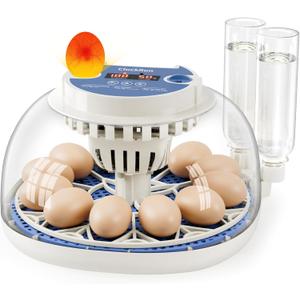 Egg Incubator, Temperature and Humidity Display, Automatic Egg Turning, Egg Candler, Incubators for Hatching Eggs, Auto External Water Bottle Refill, 12 Egg Incubator for Chicken Quail Duck Bird