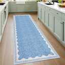 GarveeHome 2.5x8 Runner Rug for Hallway Washable Kitchen Rugs Non Slip Solid Blue Modern Minimalism Soft Low-Pile Scalloped Indoor Carpet for Entryway Laundry Room Floor Mats