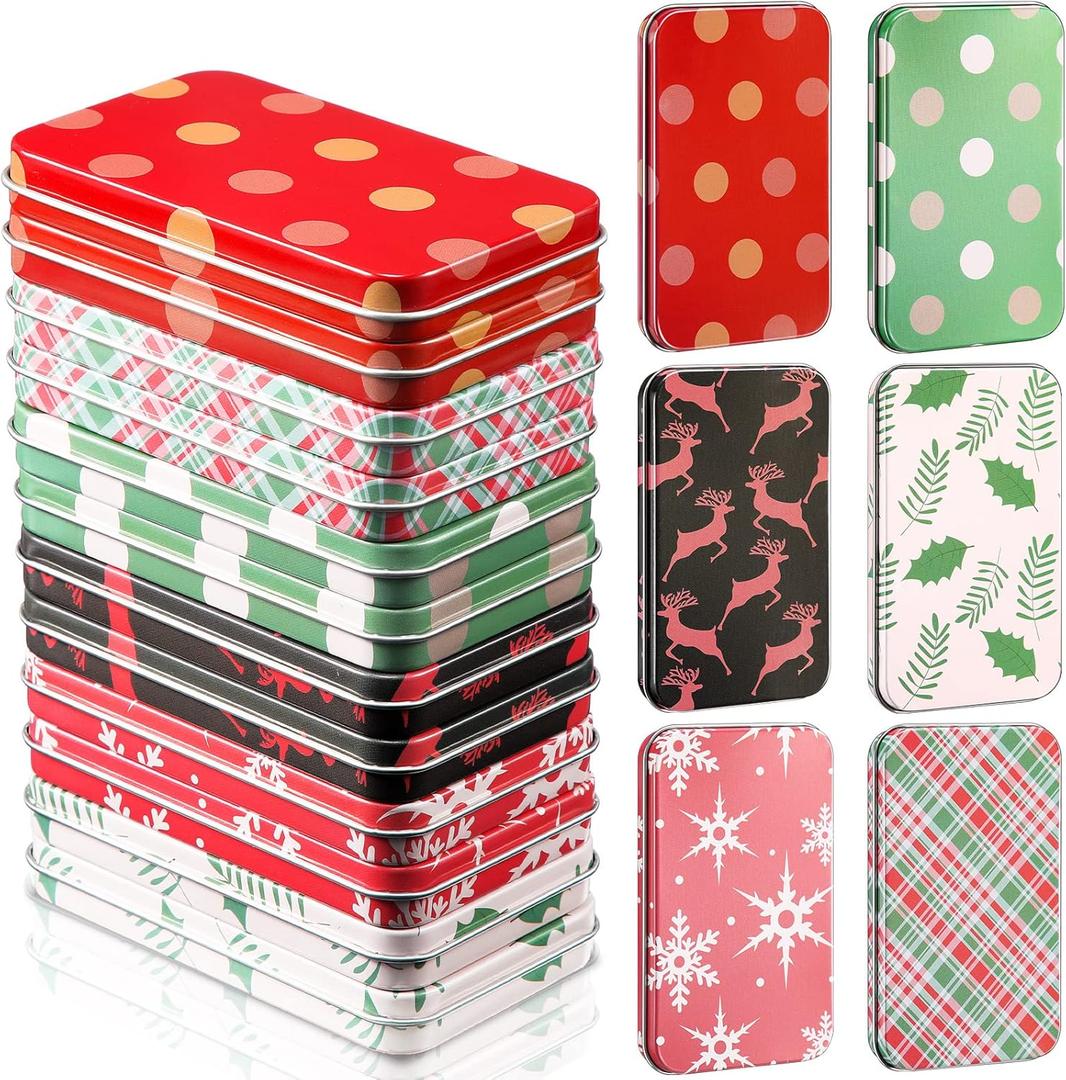Zhengmy 18 Pcs Christmas Gift Card Boxes Holder Christmas Tins with Lids Card Boxes Bulk 6 Designs 4.33" x 2.6" x 0.6" Metal Tins for Xmas Holiday Present Stocking Stuffers Money Cookie Party Favor