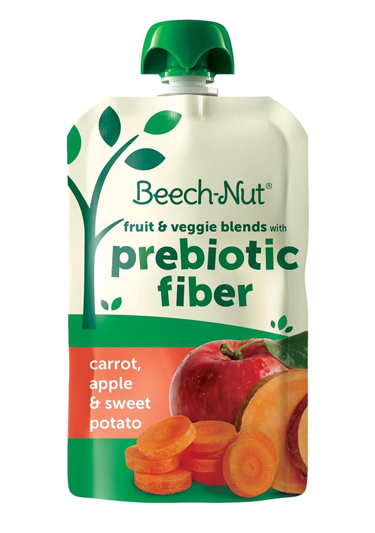Beech-Nut Fruit & Veggie Blends with Prebiotic Fiber, Stage 4, carrot, apple & sweet potato Toddler Food, 3.5 oz Pouch, BB Date 01 Nov 2026