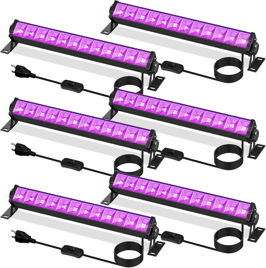 40W Black Light Bar, LED Blacklight with 6FT Cord & Switch, Black Lights for Glow Party, Halloween, Birthday, Body Paint, Bedroom, Classroom, Light Up Large Space, 6 Pack