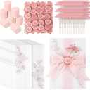 Fullhawl 50 Sets Wedding Invitations Wraps Set Rose Gold Foil Pre Folded Vellum Jackets for 5 x 7 Invitations Pink Dried Flowers Wax Seal Stickers Chiffon Silk Ribbon for Craft DIY