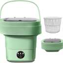 Portable Washing Machine, Foldable Personal Washer w/Integrated Drain Pipe and Spin Basket for Light Clothes, 3 Cleaning Modes, Blue Light Collapsible Laundry for Travel, Apartment, RV, Baby Clothes