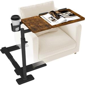 Height Adjustable OverCouch Armrest Table Tray  Tilting Top Swivel Table for Recliner, Sofa, Laptop, Slide Under Side Table for Eating, Reading, Snacking, Recovery Use (Rustic Brown)