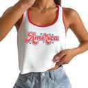 American Flag Shirt 4th of July Outfits for Women Patriotic Crop Tank Top Red White and Blue Sleeveless Tee Tops, XXL