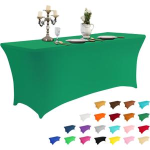 IVAPUPU 6FT Table Cloth for Rectangular Fitted Events Stretch Emerald Green Table Covers Washable Cover Spandex Tablecloth Protector for Party, Wedding, Cocktail, Banquet, Festival