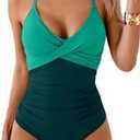 B2prity Women's One Piece Swimsuits Tummy Control Front Cross Bathing Suits Tie Back Slimming V Neck Swimwear, 2XL