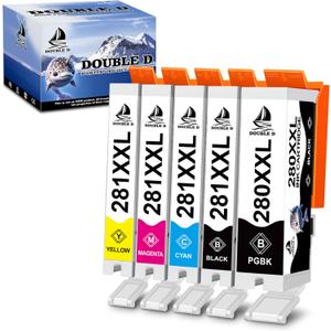 DOUBLE D 280 281 Ink Cartridges Compatible Replacement for Canon 280 281 PGI-280XXL CLI-281XXL for Canon PIXMA TR7520 TR8520 TS8220 TS9120 TS8120 TS6120 TS6220 TS9520 TS9521C TS702 (PGBK, BK, C, M, Y)