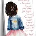 EKZSMQY Inspirational Black Girl Wall Art African American Canvas Painting Kids Positive Daily Affirmation Prints Wall Decor Motivational Quotes Painting for Girls Bedroom Playroom 12x16 Inch